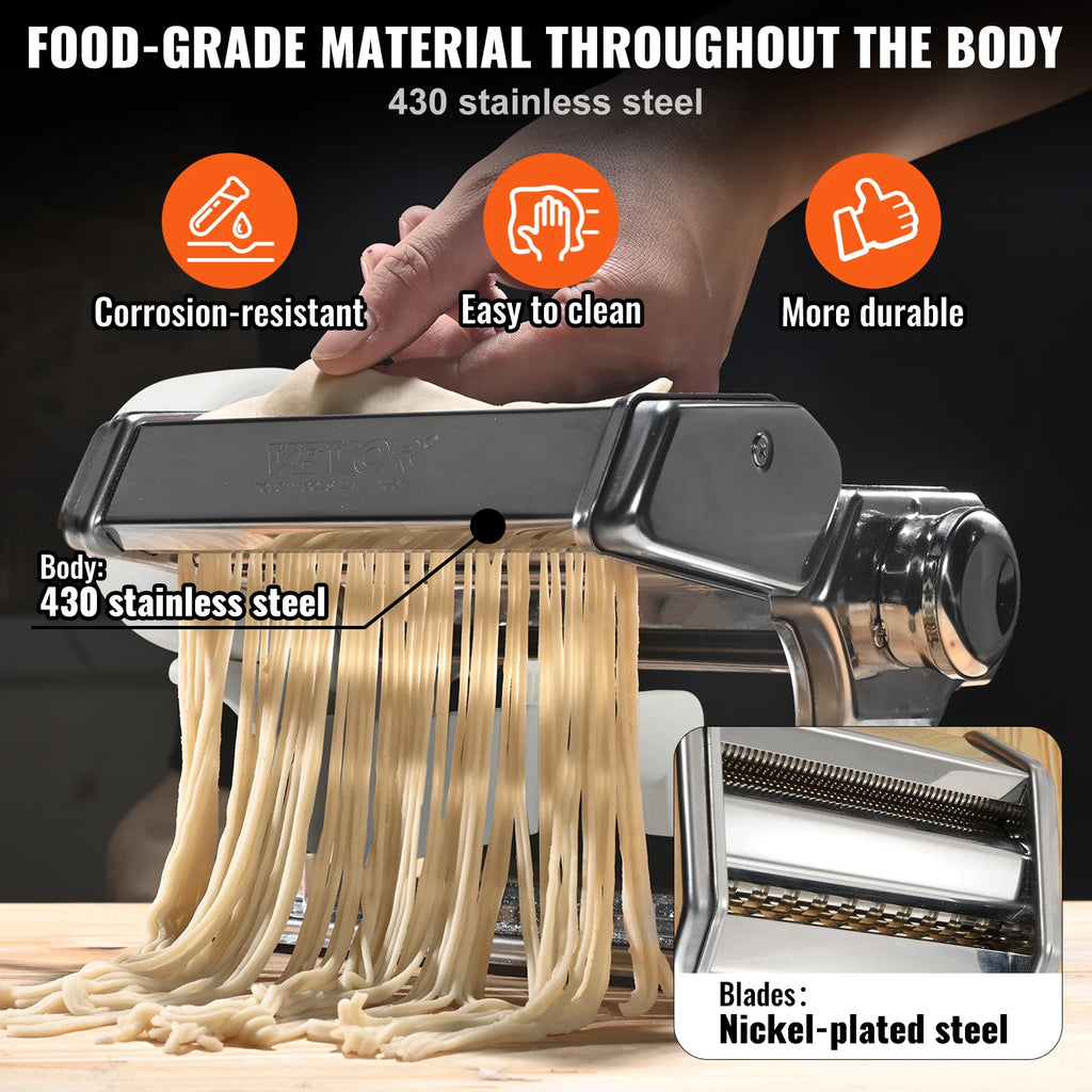 VEVOR Electric Fresh Pasta Maker Machine Stainless Steel Noodle Rollers Cutter Slicer for Cutting Home Appliance