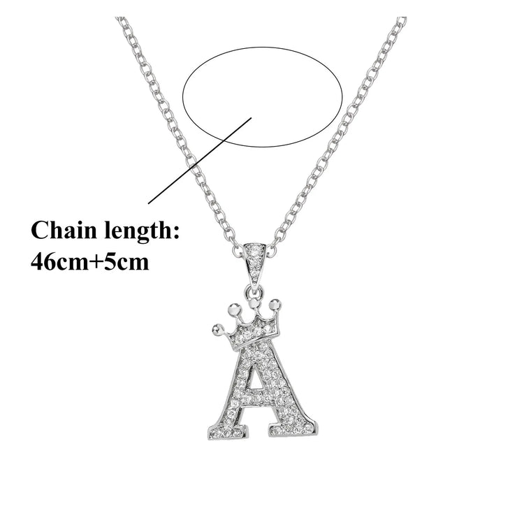 Luxury Stainless Steel Cubic Zirconia Name Crown Letter Pendant Necklace For Women Hip Hop Punk Girl Alphabet Fashion Jewelry