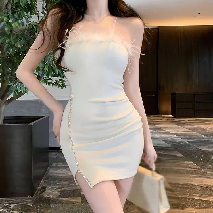 Summer Sleeveless Dress Slim Bodycon Split Chest Wrapping Dress Women Sexy Clothing Patchwork Retro Y2K A-line Party Dress