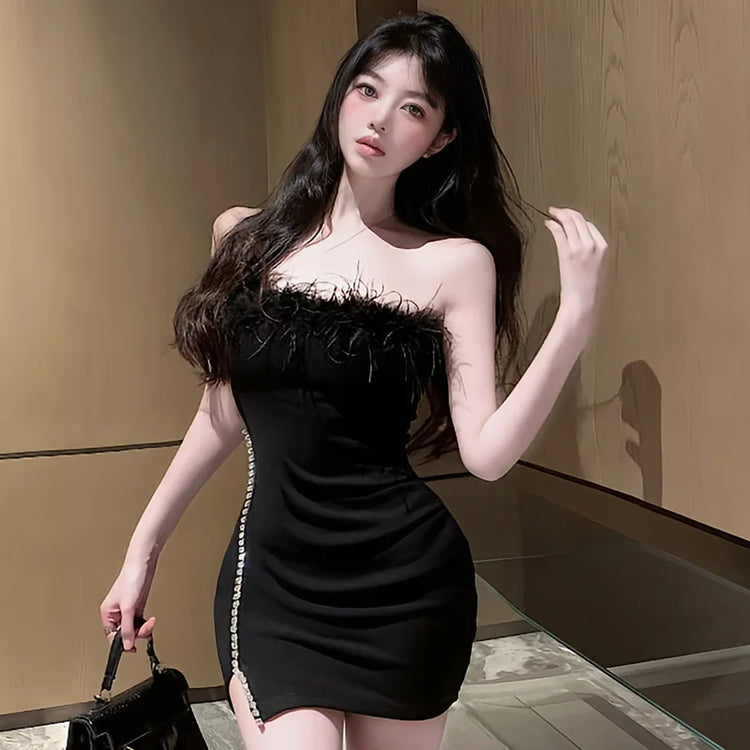 Summer Sleeveless Dress Slim Bodycon Split Chest Wrapping Dress Women Sexy Clothing Patchwork Retro Y2K A-line Party Dress