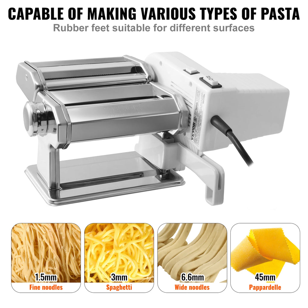 VEVOR Electric Fresh Pasta Maker Machine Stainless Steel Noodle Rollers Cutter Slicer for Cutting Home Appliance