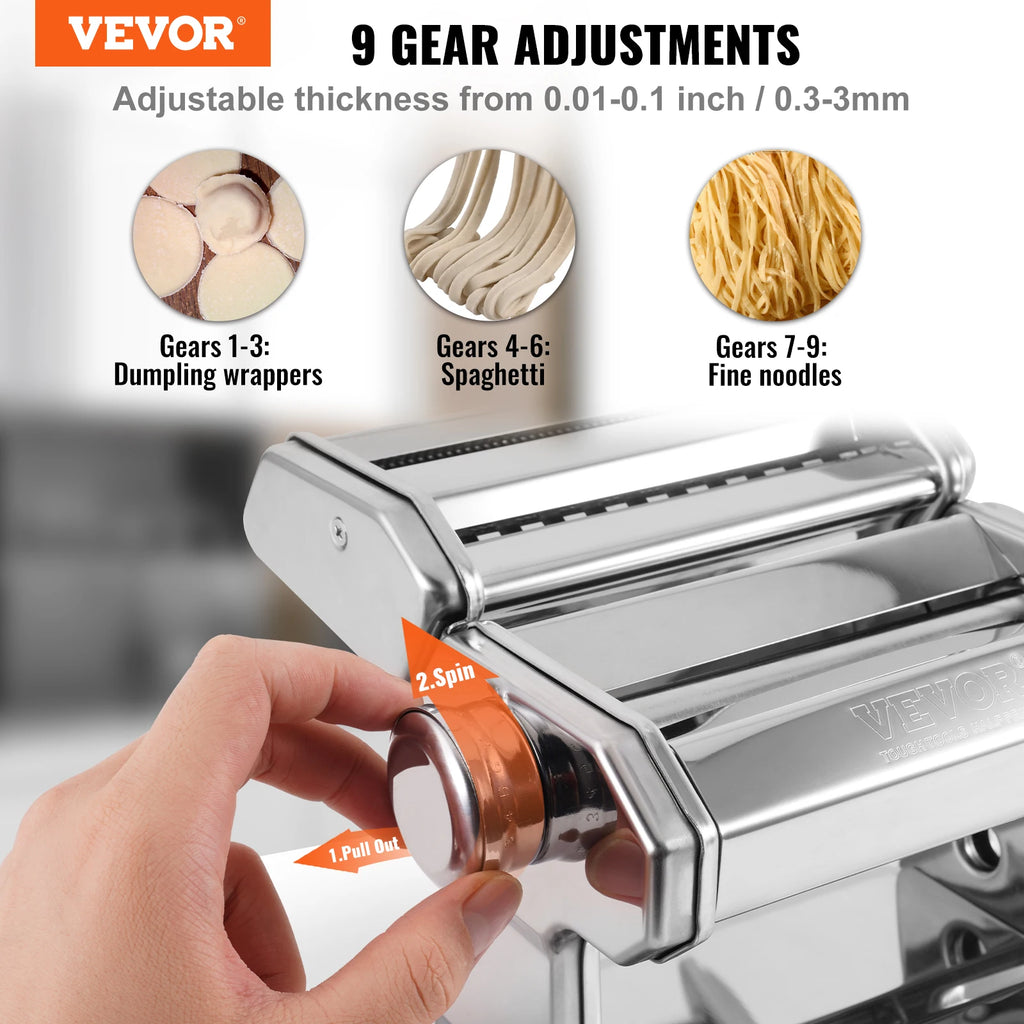 VEVOR Electric Fresh Pasta Maker Machine Stainless Steel Noodle Rollers Cutter Slicer for Cutting Home Appliance